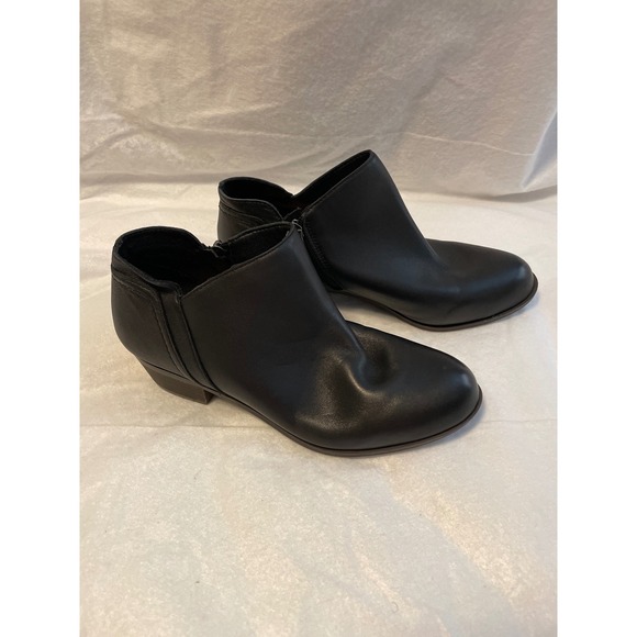 Lucky Brand Shoes - Lucky Brand Womens Black Leather Ankle Booties Low Block Heel Size 9W / 40